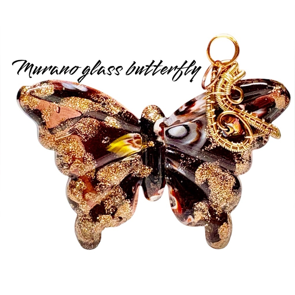 🦋Bronze and Gold Murano Glass Butterfly Pendant
